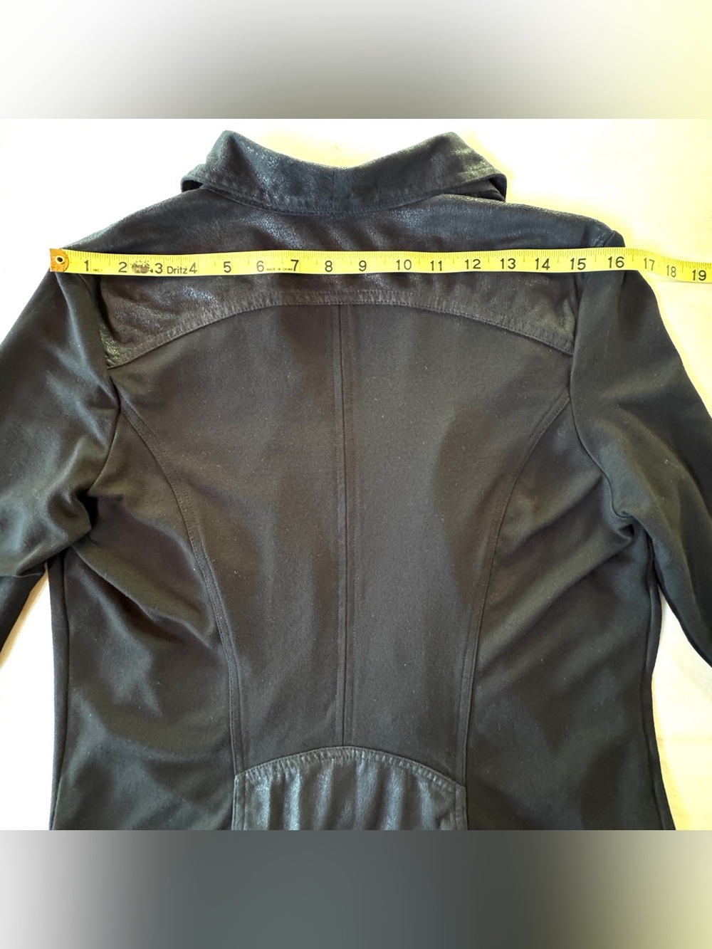 CAbi #527 Black Owens Jacket Waterfall Moto Faux Leather Trim Open Cardigan (L) - Picture 13 of 17